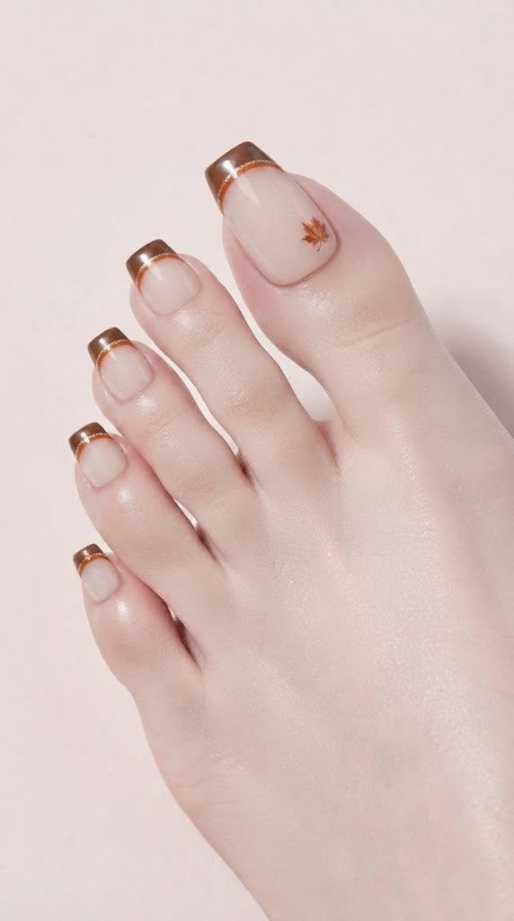 square acrylic toe nails double French tip burnt orange chocolate brown