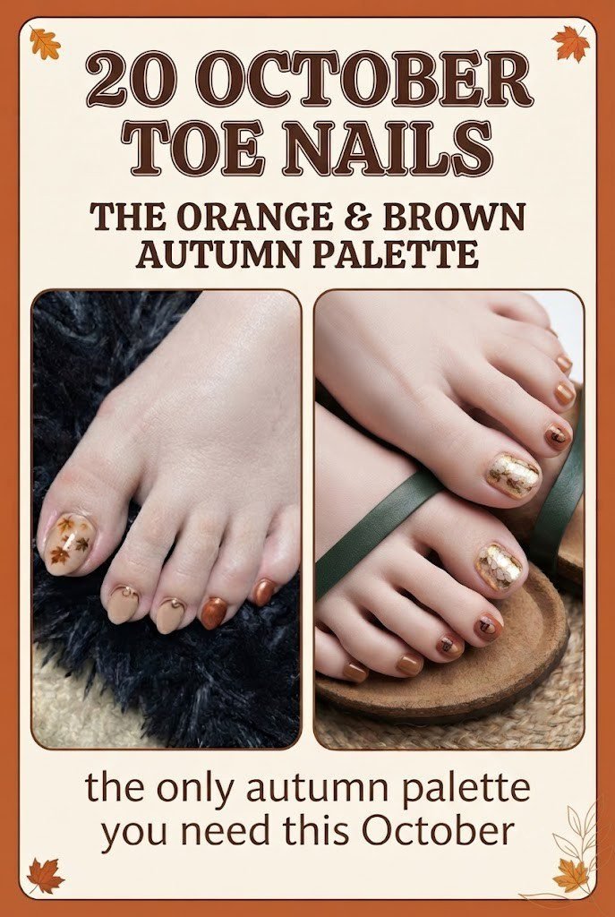 20 October toe nails ideas in orange and brown autumn palette