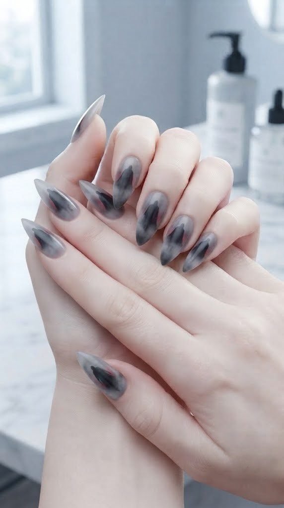 vampire nail polish with a cloaked figure emerging from smoky fog