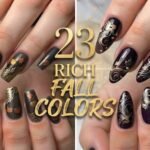 Charcoal gold lace pumpkin nails and deep purple swirl art featured in this November nail colors set