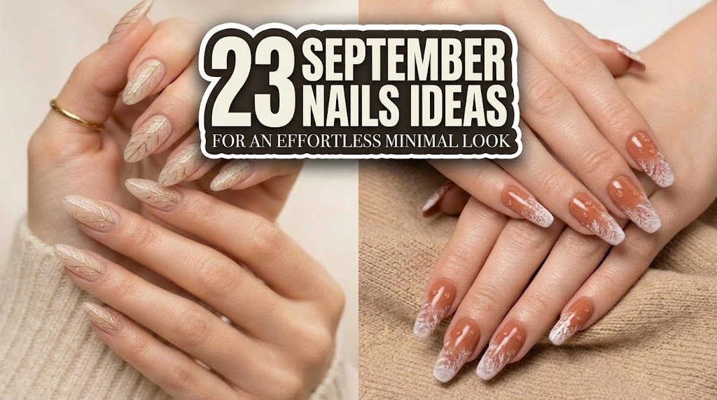 September nail ideas featuring 23 minimal fall manicures with leaf art and frosted tips.