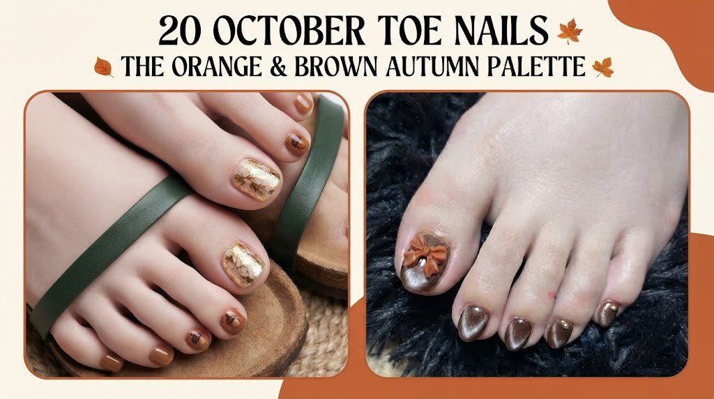 October toe nails featuring maple leaf and gold foil designs