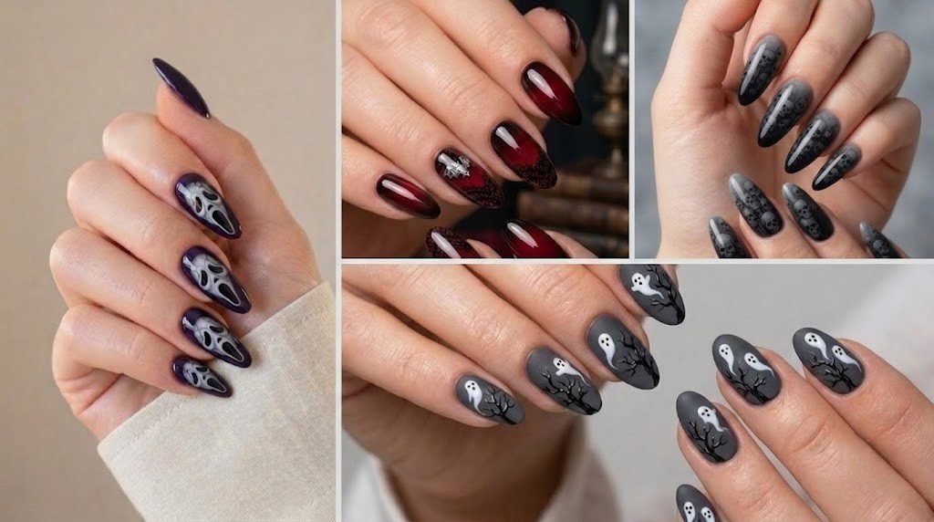 19 dark and dramatic halloween nails featuring gothic lace design