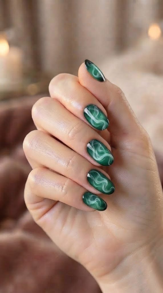 emerald ghost smoke nail design