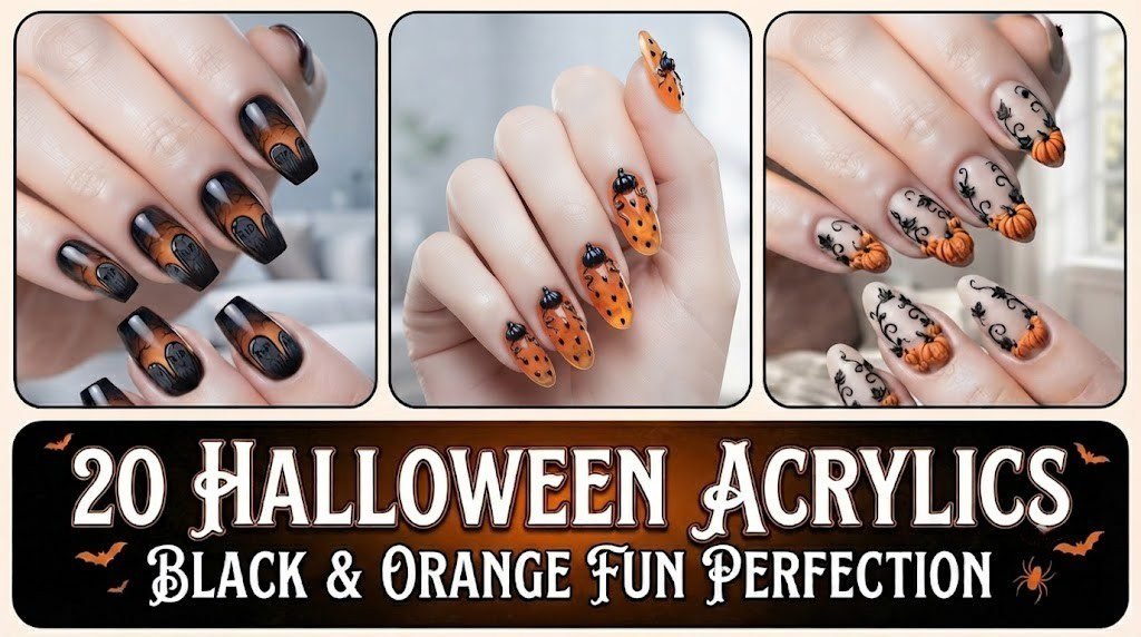 Halloween nail designs in black and orange